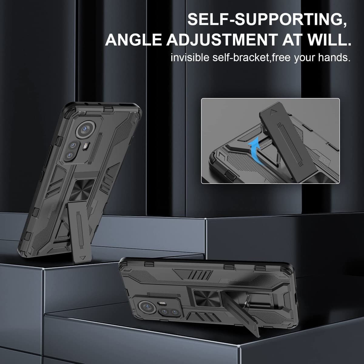 Funda para CMF Phone 2 Pro, Carcasa Antigolpes con Soporte anular metálico, Case Protectora de Grado Militar, Negro — view 795