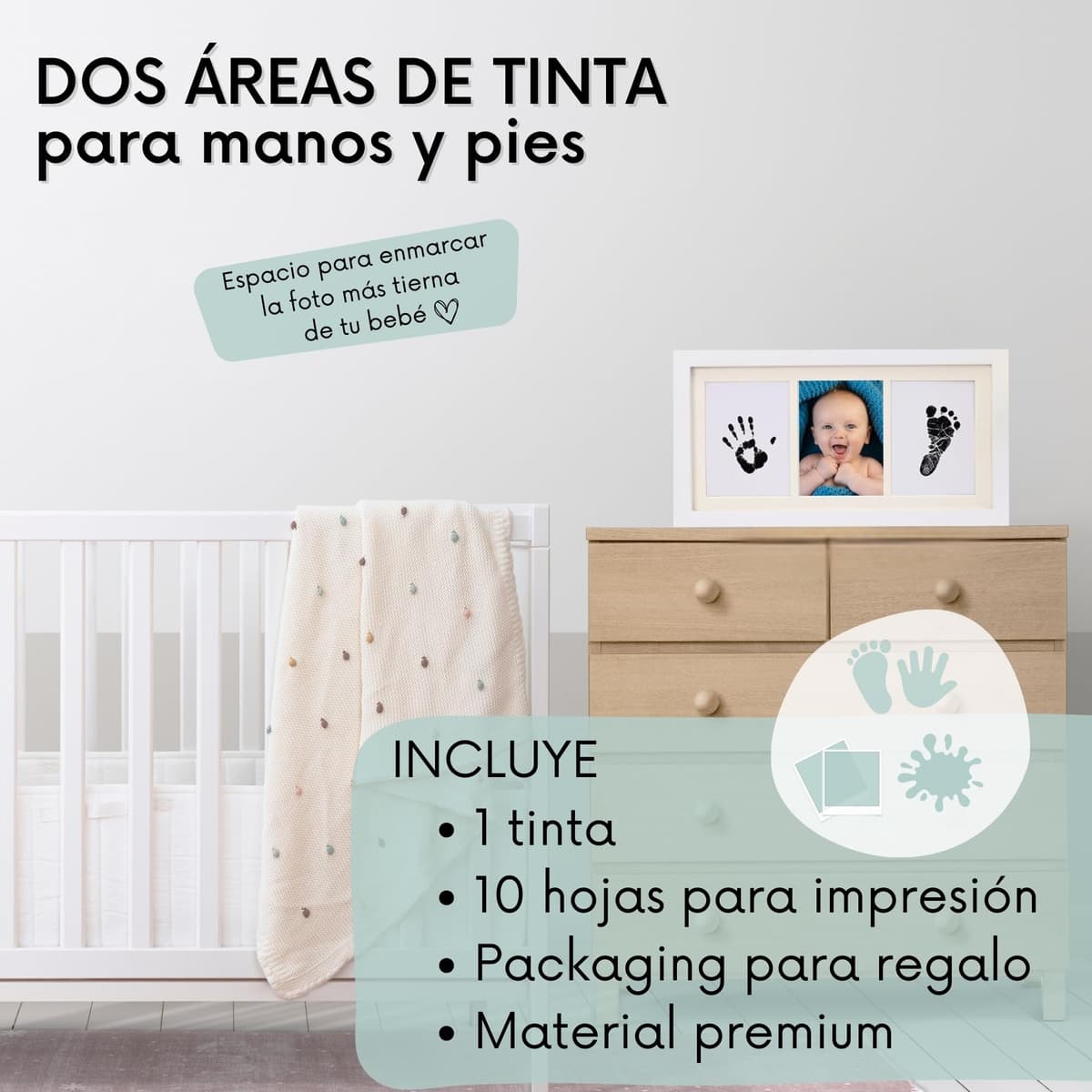 HuBorns – Marco huellas bebé recién nacido con tinta, kit completo para huella pie y mano, cuadro recuerdo original, regalo bebé niño o niña y decoración habitación infantil — view 3