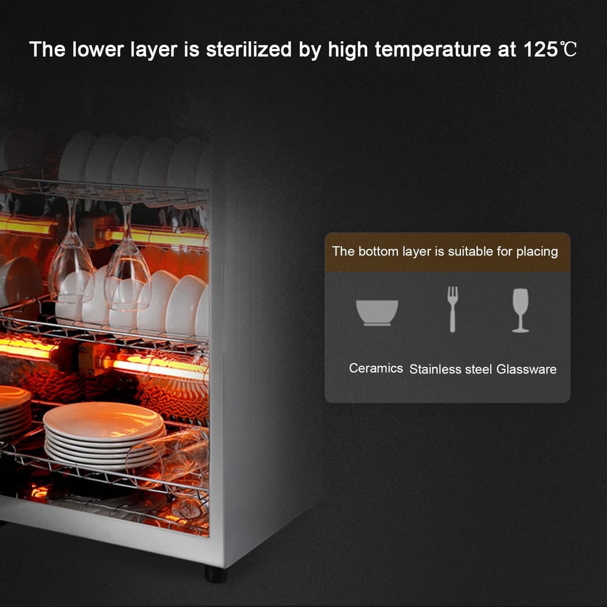 Upright Sterilizing Cabinet, Stainless Steel Disinfection Cabinet for Tableware and Dishes - 168L/198L Capacity — view 5