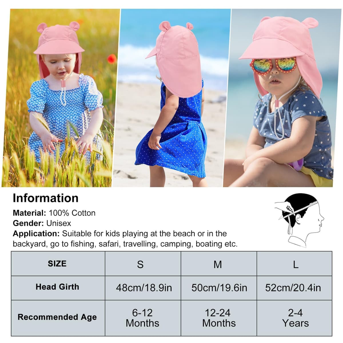 Baby Sun Hat Toddler Bucket Hat Wide Brim Summer Beach Cap with Neck Protection UPF50 for Kids Child Boys Girls 1-4 Years — view 2