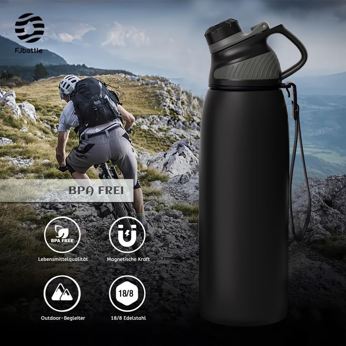 Fjbottle Botella Agua Acero Inoxidable con Tapa Magnética 1L, 800ml, 600ml, 400ml sin BPA Botella Termica para Niños, 1500ML Deportiva Termo — view 5