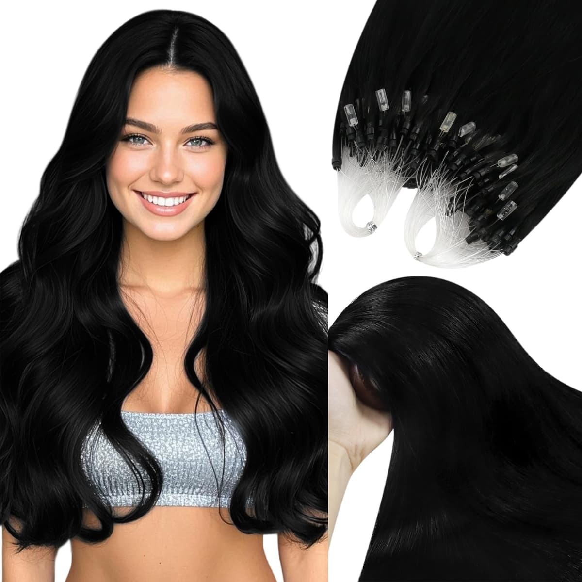 YoungSee Nano Hair Extensions Blonde 16inch Nano Beads Hair Extensions Warm Ash Blonde Highlight Bleach Blonde Nano Ring Hair Extension Highlight for School Soft Cold Fusion 50s 50g — view 31