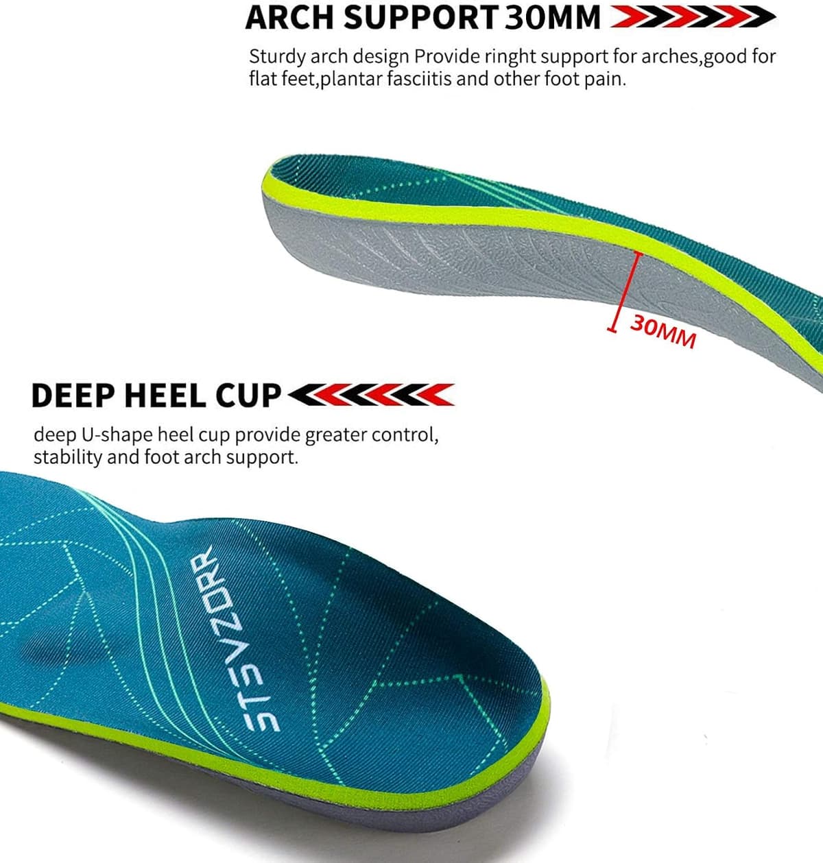 Plantar Fasciitis Arch Support Orthopedic Insoles Relieve Flat Feet Heel Pain Shock Absorption Comfortable Insoles — view 2