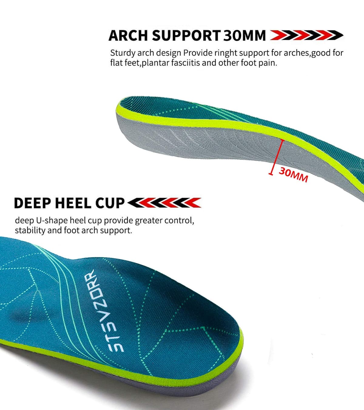 Plantar Fasciitis Arch Support Orthopedic Insoles Relieve Flat Feet Heel Pain Shock Absorption Comfortable Insoles — view 3