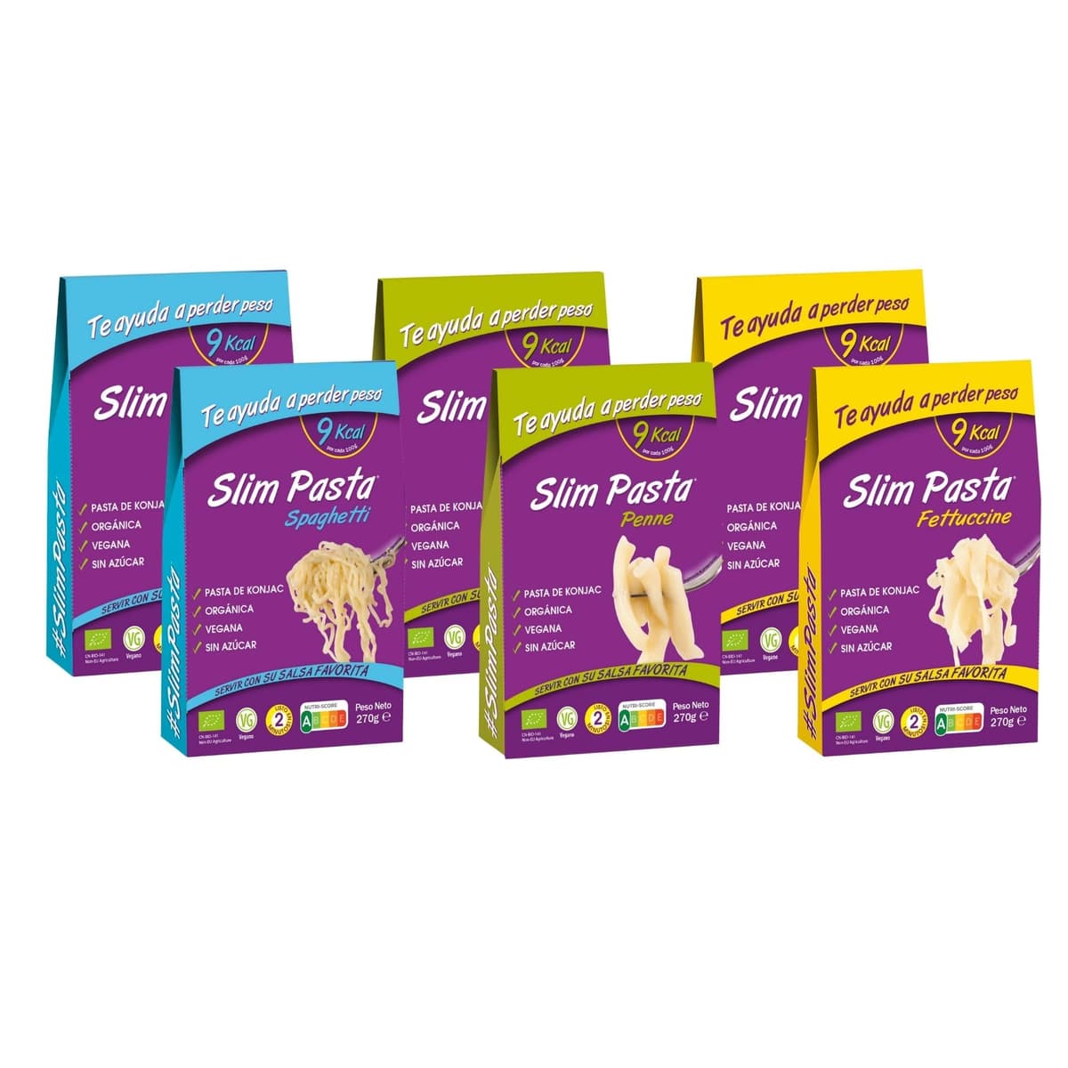 Slim Pasta - Pack Italia de 6 Unidades de Pasta Konjac - 270 g - Sin Calorías ni Carbohidratos - Ideal para Dietas Keto y Low Carb - Apto para Veganos - Elaborado con Fibra de Avena y Harina de Konjac