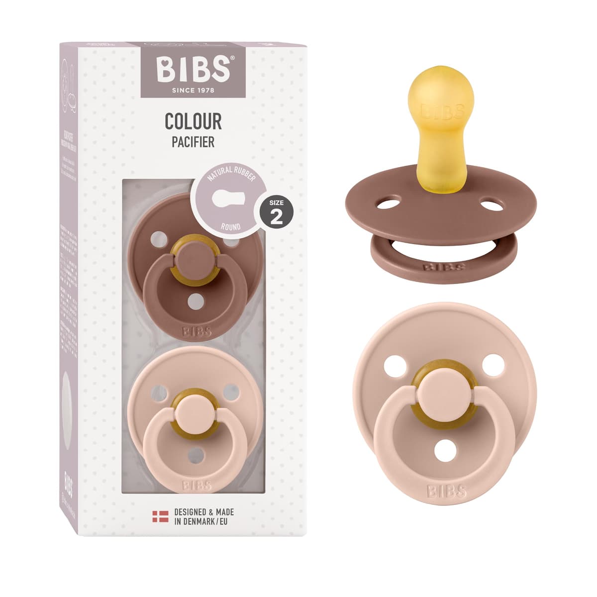 BIBS Colour Soother 2-Pack, BPA Free Dummy Pacifier, Round Nipple. Natural Rubber Latex, Size 2 (6-18 Months), Sky Blue/Steel Blue — view 138