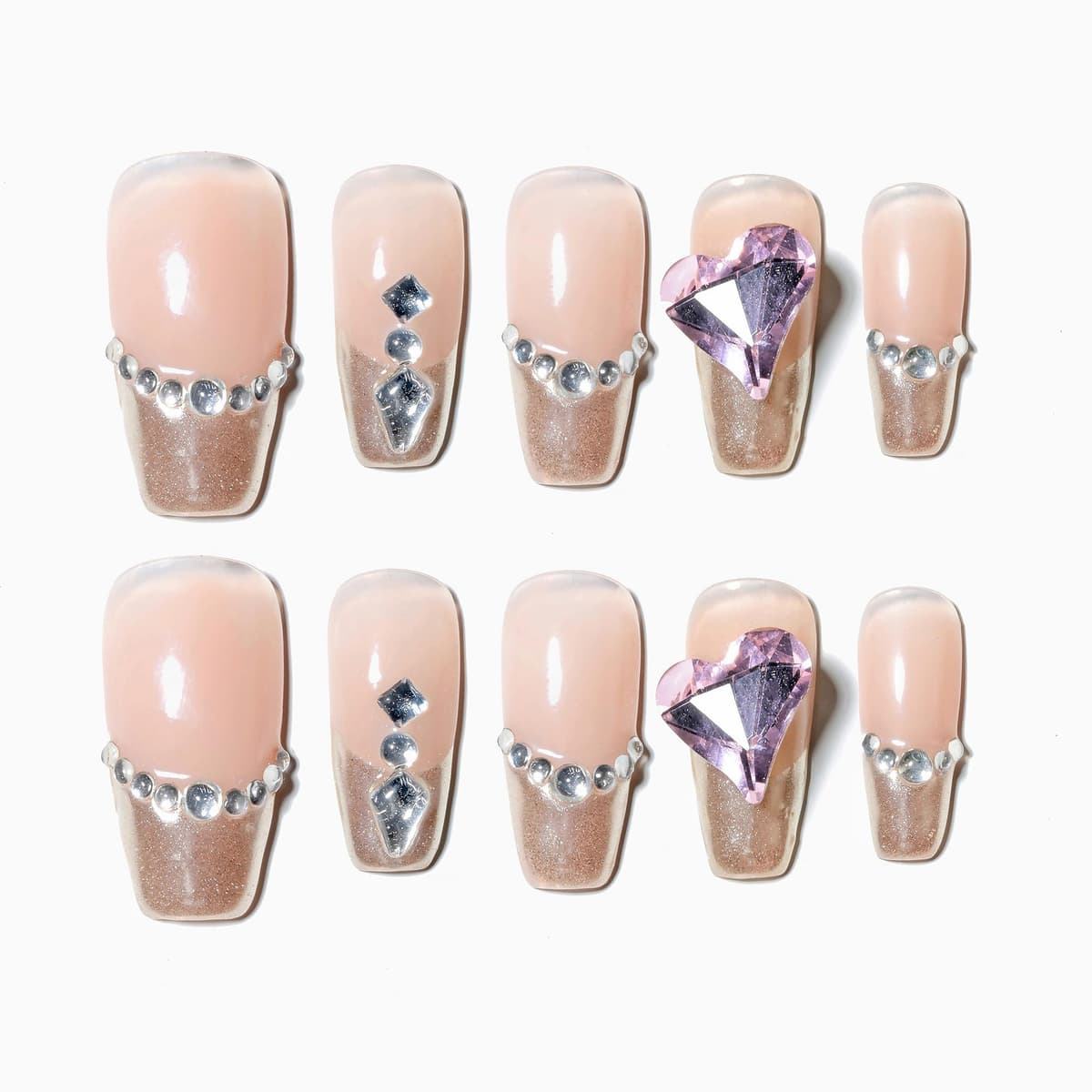 Sun&Beam Nails Handmade Press On Nail Long Coffin Ballerina Pink Flower Acrylic Fake Tip 3D Design Art Charms Cute with Storage Box 10 Pcs (S) — view 262