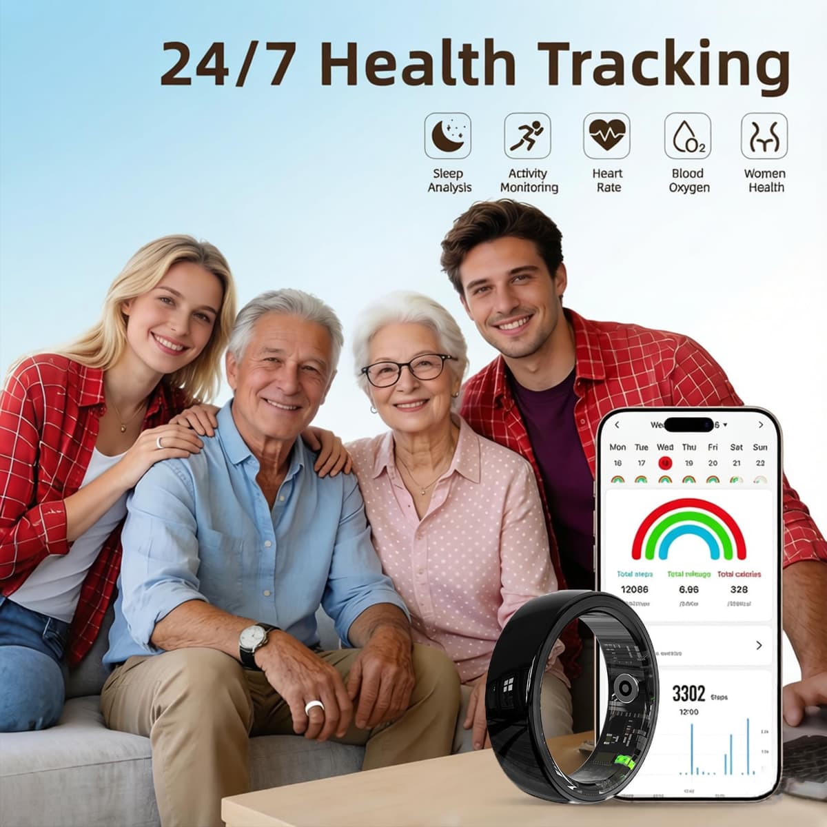 Smart Ring for Women Men,2026 New Ceramic Health Ring,No Monthly Subscription,Size First,Sleep Tracking Wearable-Heart Rate-Fitness Tracker for iOS&Android (Black, 10) — view 3