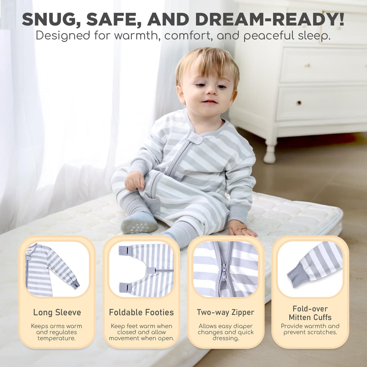 Mama Cheetah Toddler Sleep Sack with Feet, Long Sleeve 0.5 TOG Organic Cotton Baby Sleeping Bag with Legs, Wearable Blanket for Walkers with 2-Way Zipper, Toddler Blanket for Girls Boys 2T, 2-Pack — view 4