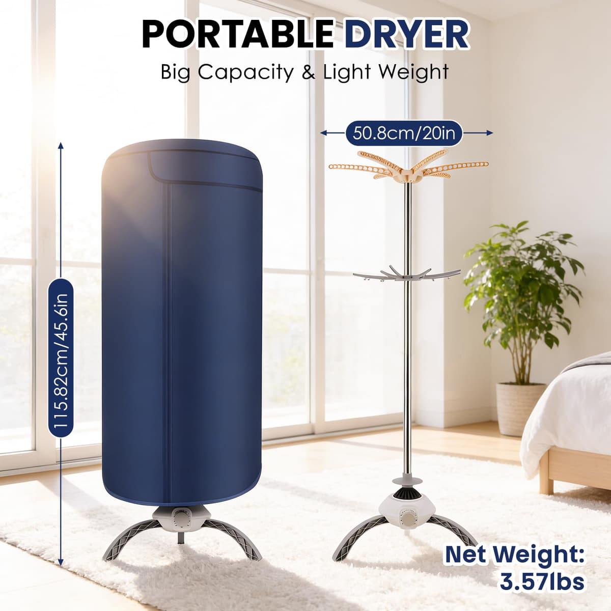 Heated Clothes Airer, 900W Portable Electric Clothes Dryer Indoor, 12kg 2-Tier Circulates Hot Air Airer Machine for Quick Drying, Energy Efficient Indoor Drying for Household — view 3