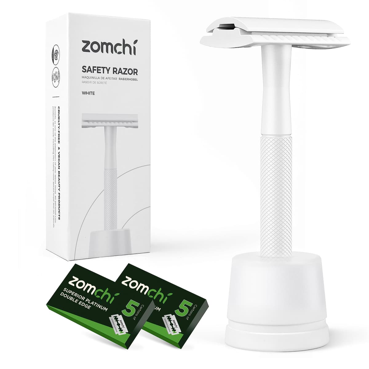 Maquinilla de afeitar de seguridad de doble filo con soporte en plata, maquinilla de afeitar clásica para hombre con 10 cuchillas, construcción de acero inoxidable duradera y duradera — view 10