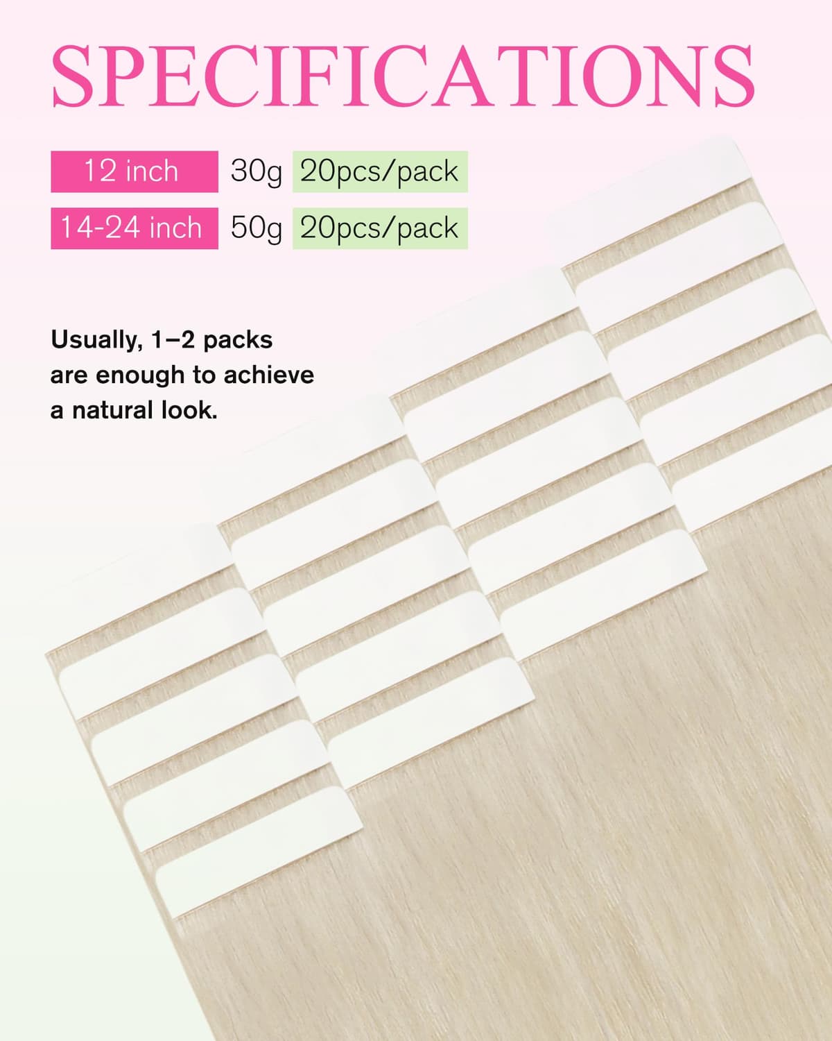 YoungSee Tape Hair Extensions Platinum Blonde 16In Tape in Hair Extensions Real Human Hair for Women 20pcs 50g Easy to Wear Hair Tape-in Extensions Blonde — view 3
