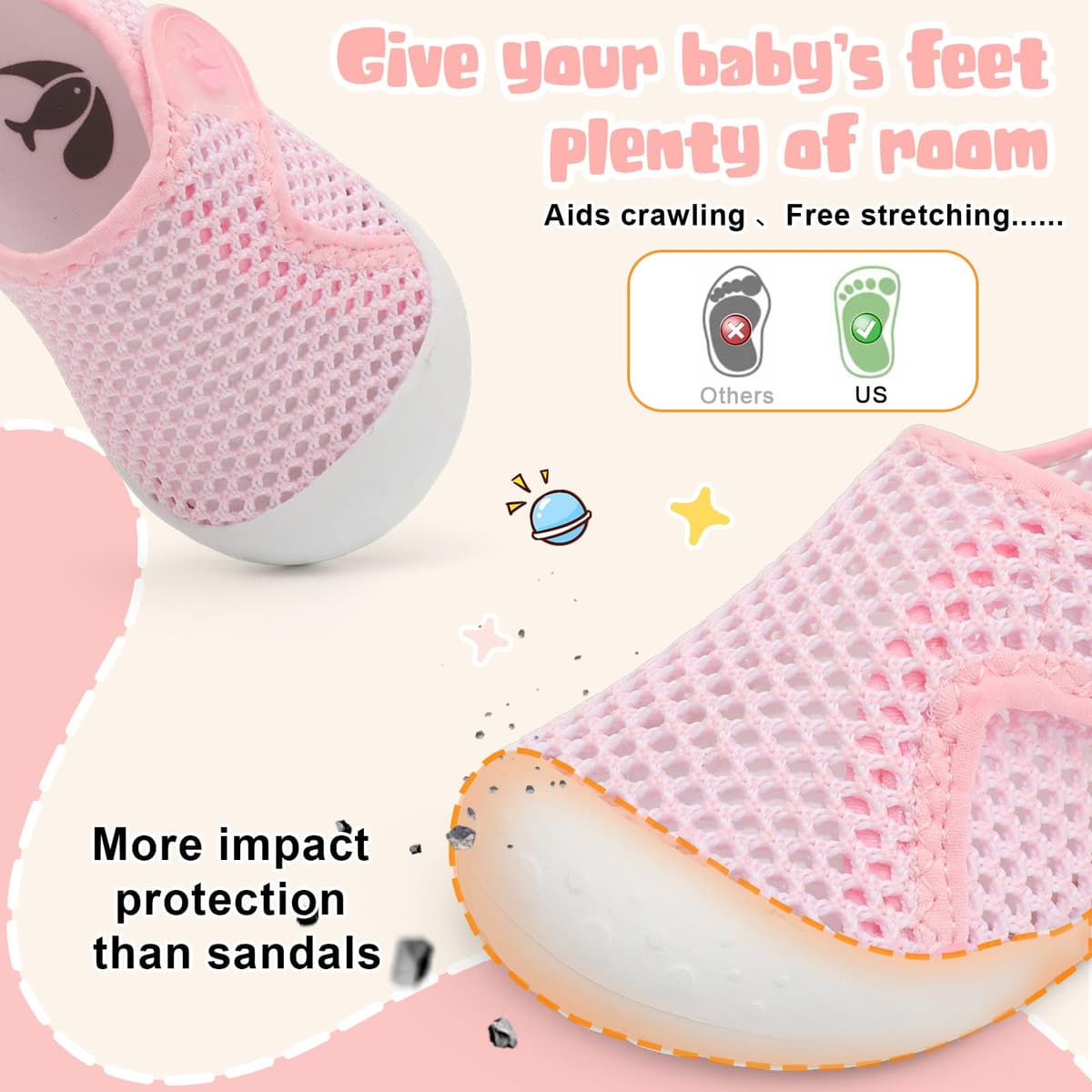 JOINFREE Baby Wide First Walking Shoes Boys Girls Barefoot Shoes Quick-Dry Kids Water Socks for Beach Swim Pool — view 3