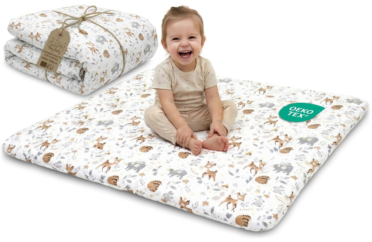 Play Mat for Baby Cotton Playmat Foldable Large - Soft Padded Floor Rug for Kids and Babies Washable Portable mat for Nursery Oeko-Tex certified — view 7