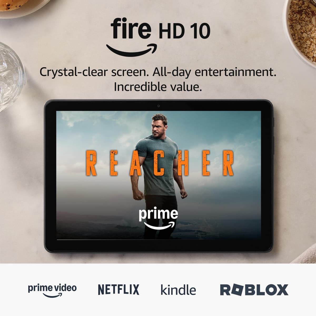 Amazon Fire HD 10 tablet (newest gen), built for relaxation, 10.1" vibrant Full HD screen, octa-core processor, 3 GB RAM, up to 13-h battery life, (2023 release), 64 GB, Black, with adverts