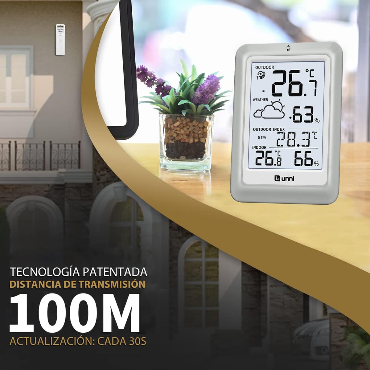 Termómetro inalámbrico para interiores y exteriores funciona con baterías, Sensor remoto de 100 m de alcance y pantalla con retroiluminación — view 2
