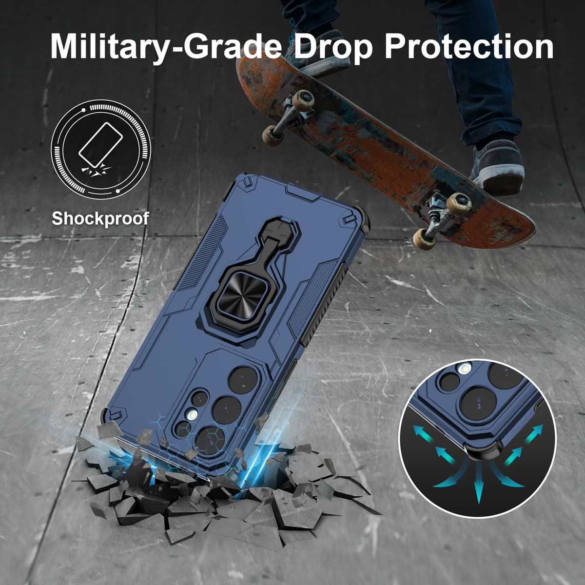 Funda para CMF Phone 2 Pro, Carcasa Antigolpes con Soporte anular metálico, Case Protectora de Grado Militar, Negro — view 1673