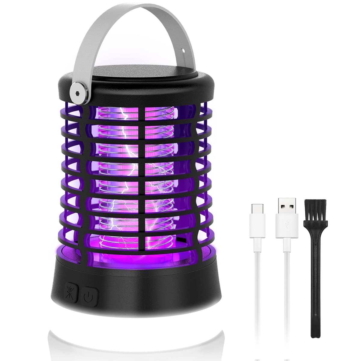 Lámpara Antimosquitos Exterior, Mata Mosquitos Eléctrico 2000V para Camping con Luz LED 3 en 1, Trampa para Mosquitos Recargable USB Tipo-C, IP66 Impermeable, Batería 2200mAh, Uso en Jardín, Terraza