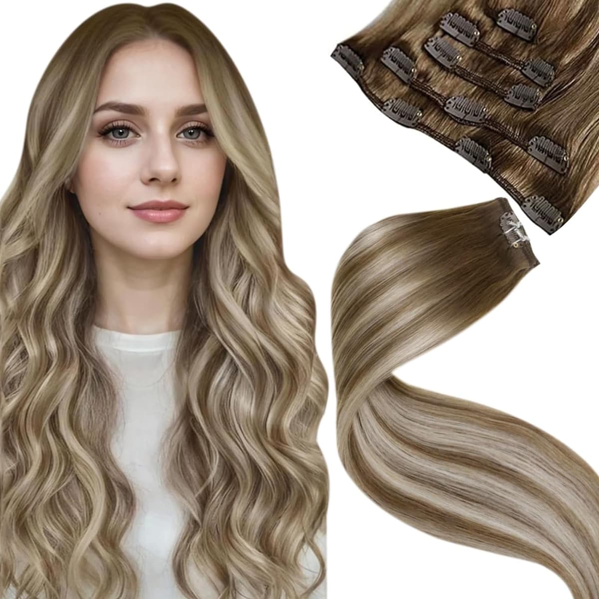 LaaVoo Hair Extensions Clip in Real Human Hair Brown Clip in Hair Extensions Dark Brown Remy Straight Hair Full Head Double Weft 80g 5pcs 14 Inch #4 — view 16