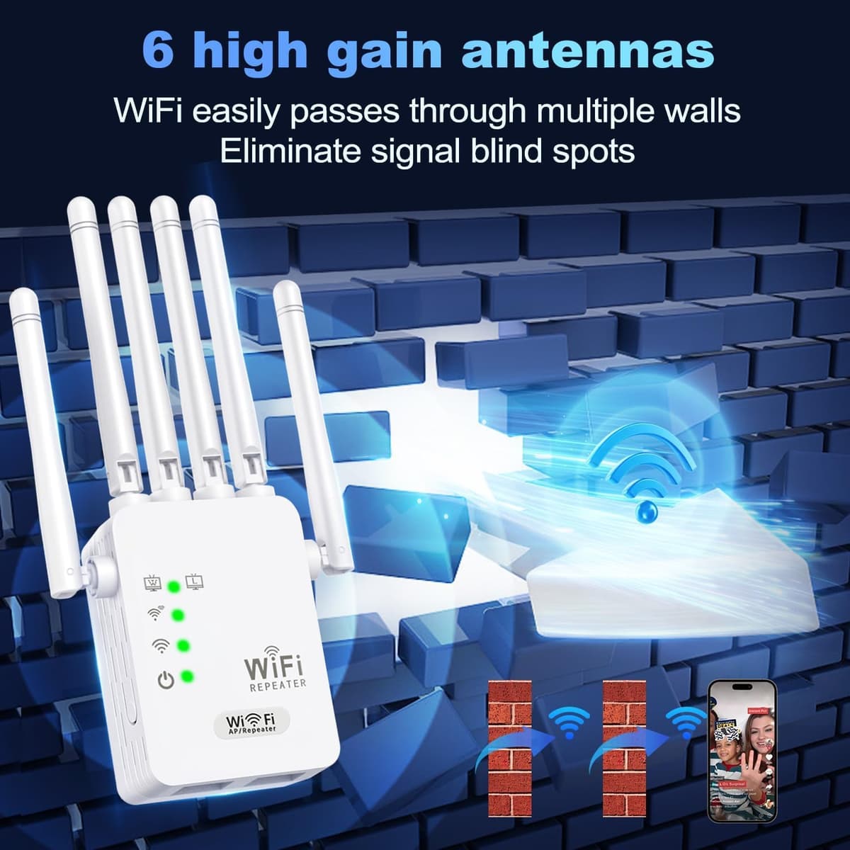 Repetidor WiFi 1200 Mbps,Amplificador y Extensor de Señal Inalámbrica Dual Band (2,4 GHz/5 GHz), Puerto LAN,Modo Punto de Acceso, Fácil de Instalar,Compatible con Todos los Modems y Routers para Hogar — view 3
