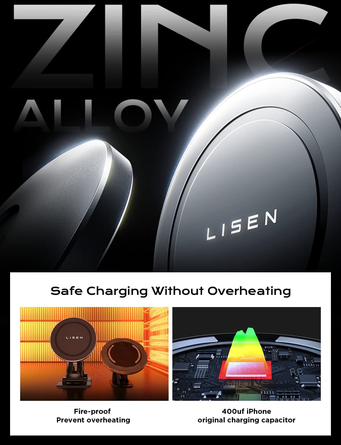 LISEN for Wireless Magsafe Car Mount Charger [15W Top Charge] Car Phone Holder Wireless Charger for iPhone 17 Pro Max Magnetic Phone Holder Cars for iPhone 17 Pro Max Air 16 15 14 Magsafe Accessories — view 9