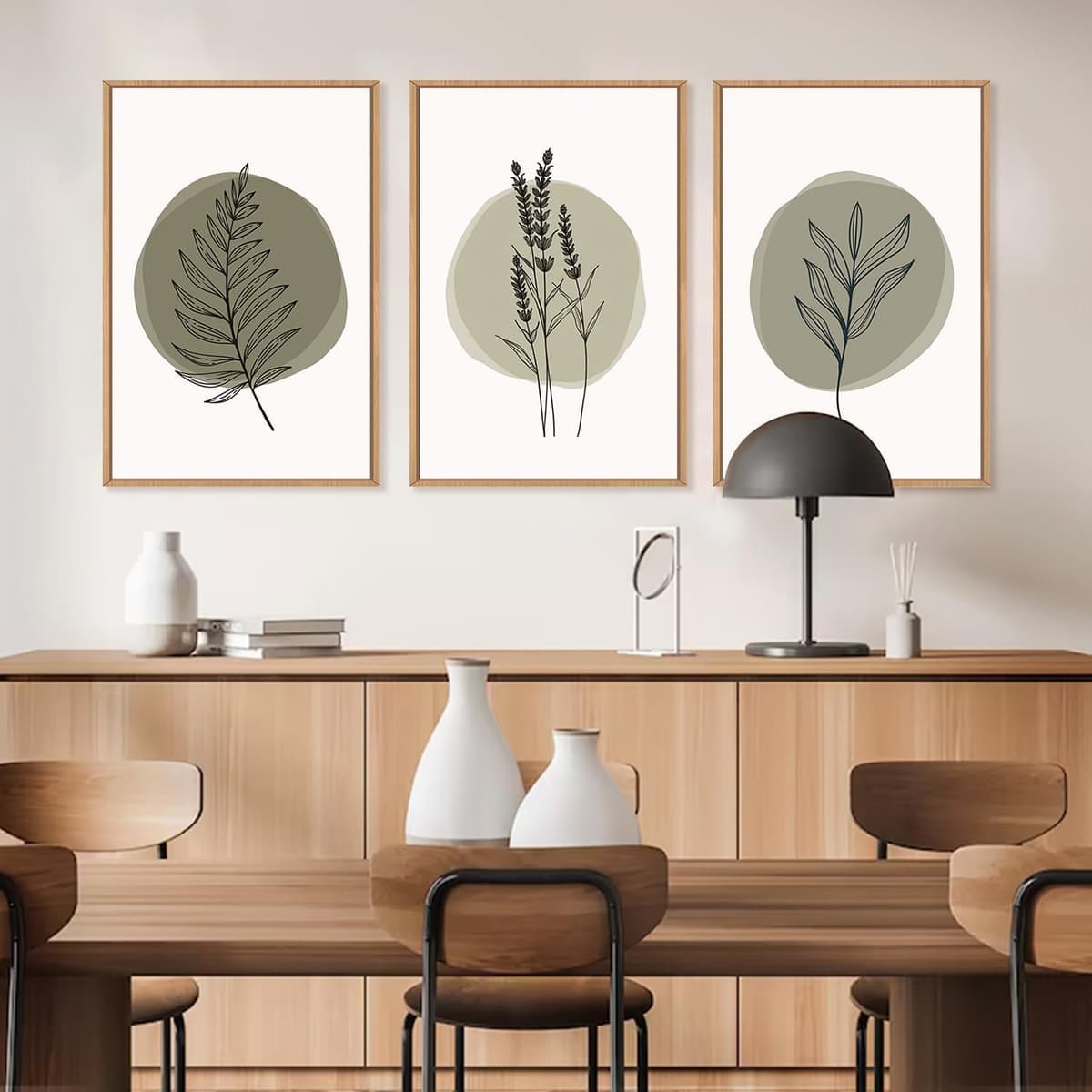 TOARTi Sage Green Leaves Framed Canvas Wall Art Set, Nature Boho Botanical Wall Decor, Modern Minimalism Leaf Wall Painting,Mid Century Plant Art Prints for Living Room Bedroom Farmhouse 12x16inchx3 — view 4