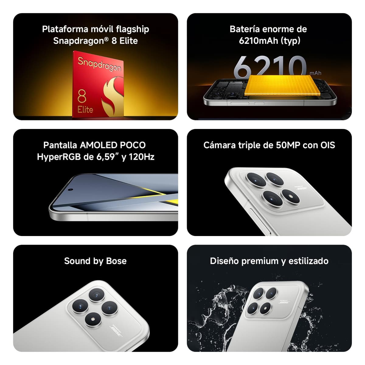 XIAOMI POCO F8 Pro - Smartphone 12+512GB, Triple Camera 50MP with OIS, 6.59" 120Hz AMOLED Screen, Snapdragon 8 Elite, Hypercharge 100W, Charger Not Included, Titanium Silver (ES Version) — view 3