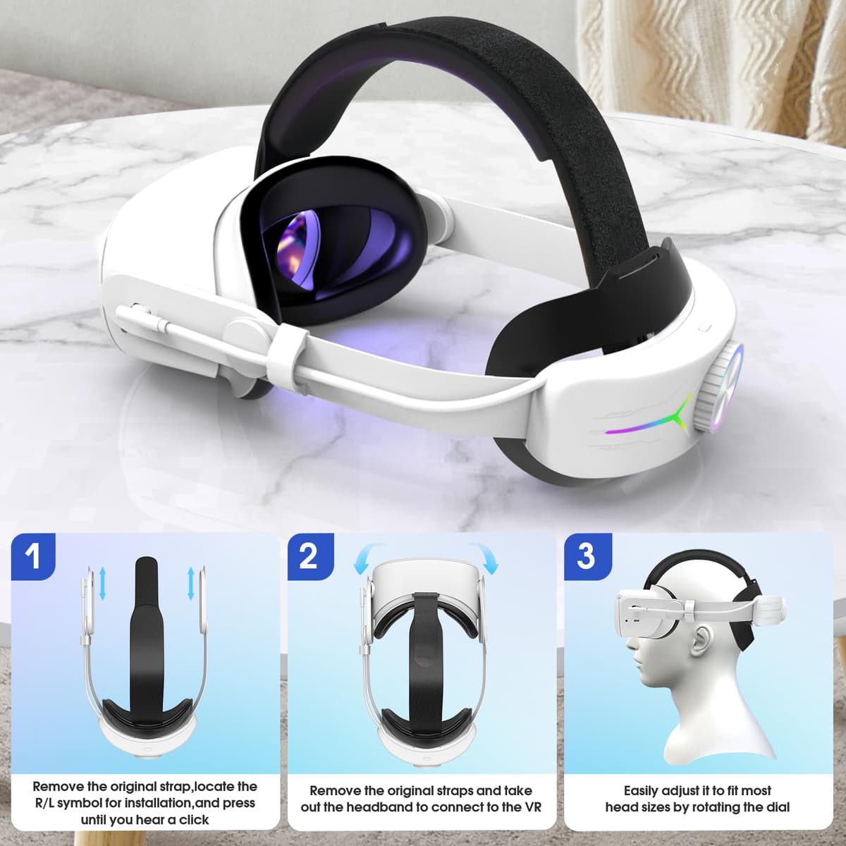 Eyglo Correa RGB Compatible Con Quest 3S - Repuesto Para Correa Elite Con Batería de 12000 mAh - Mayor Comodidad y Soporte - Accesorios de Realidad Virtual - Prolonga el Tiempo de Juego — view 6