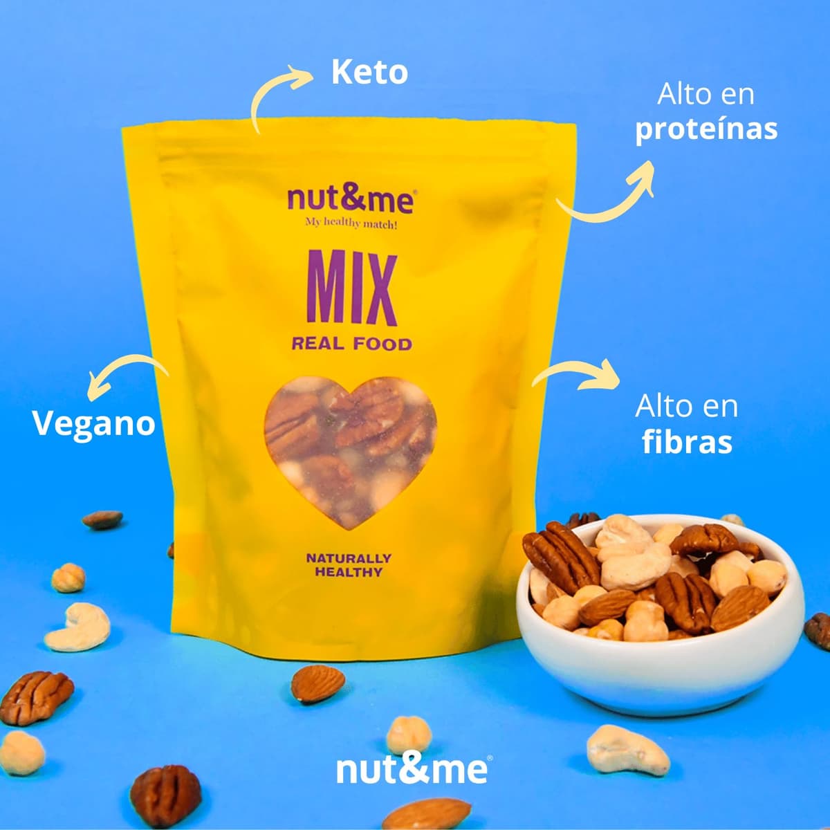 Mix natural de frutos secos 900 gr nut&me | Sin gluten | Vegano | Frutos secos premium | Perfecto para entrenar | Pack 6 x 150 gr — view 2