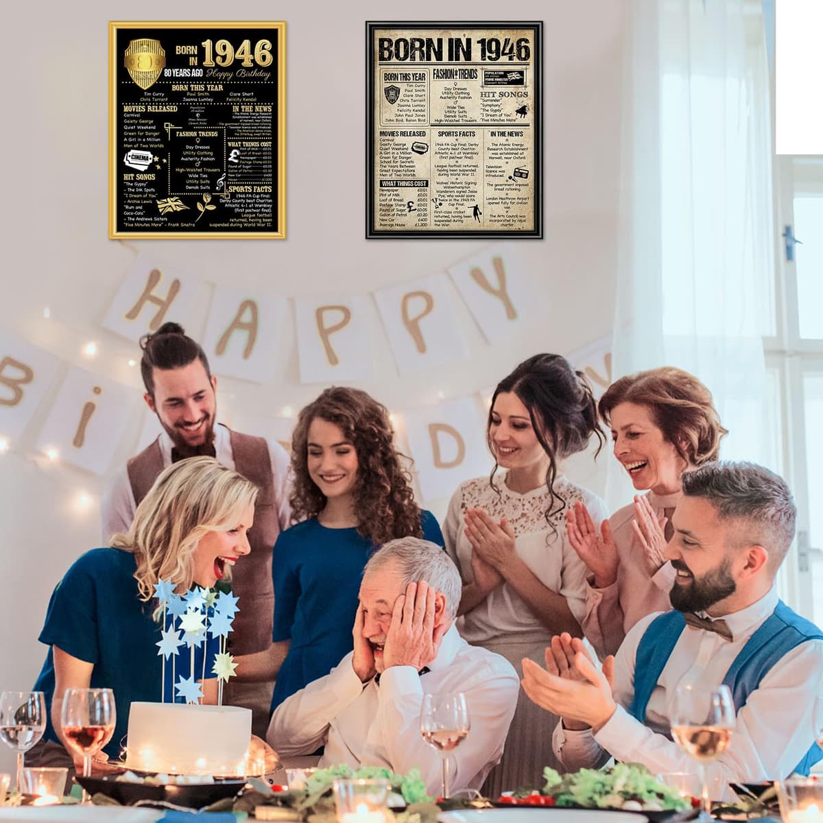 Benjia 1946 Poster Framed UK, Happy 80th Birthday Sign Card Party Decor Supplies Home Decoration Birthday Gift 80 Years Old Wedding Newspaper For Men Women (8x10 inch, Vintage) — view 7