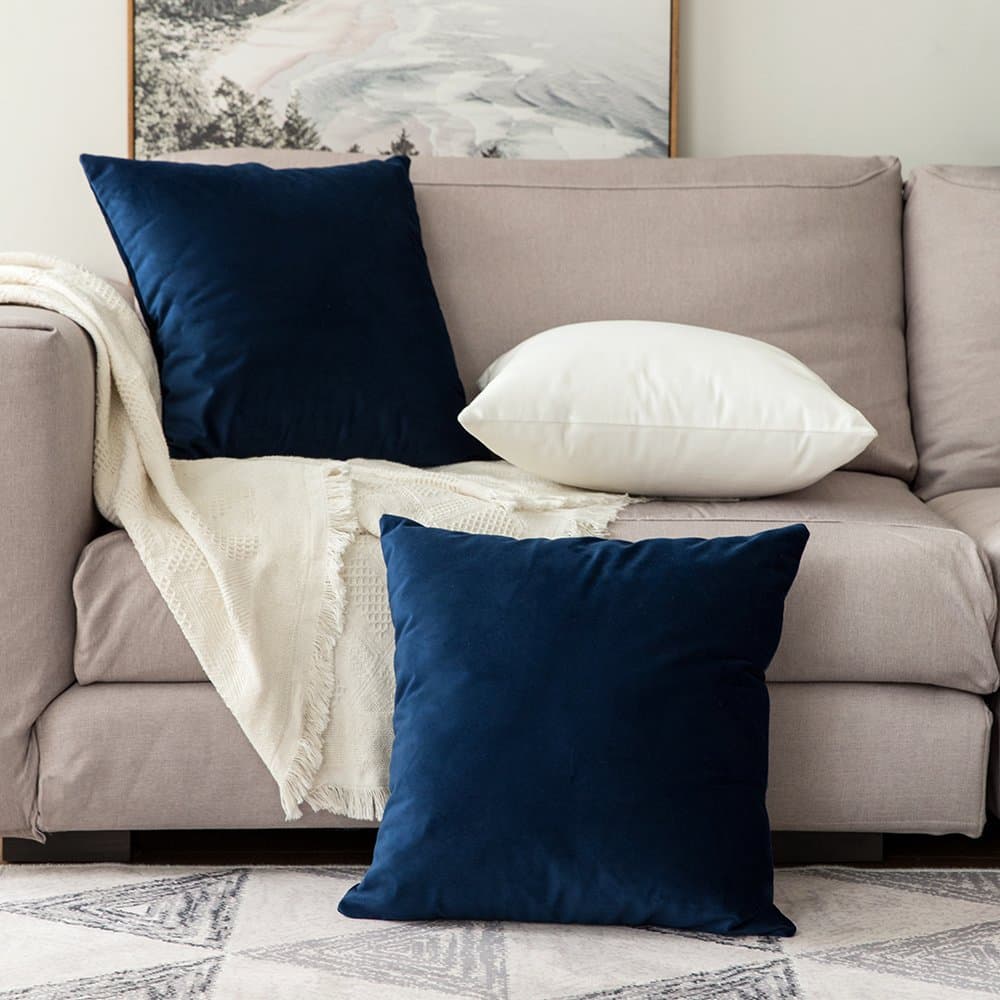 MIULEE Decorative Velvet Cushion Covers 45cm x 45cm/Square Throw Pillowcases for Sofa Bedroom with Invisible Zipper 18x18 Inch Navy Blue Sets of 2 — view 2