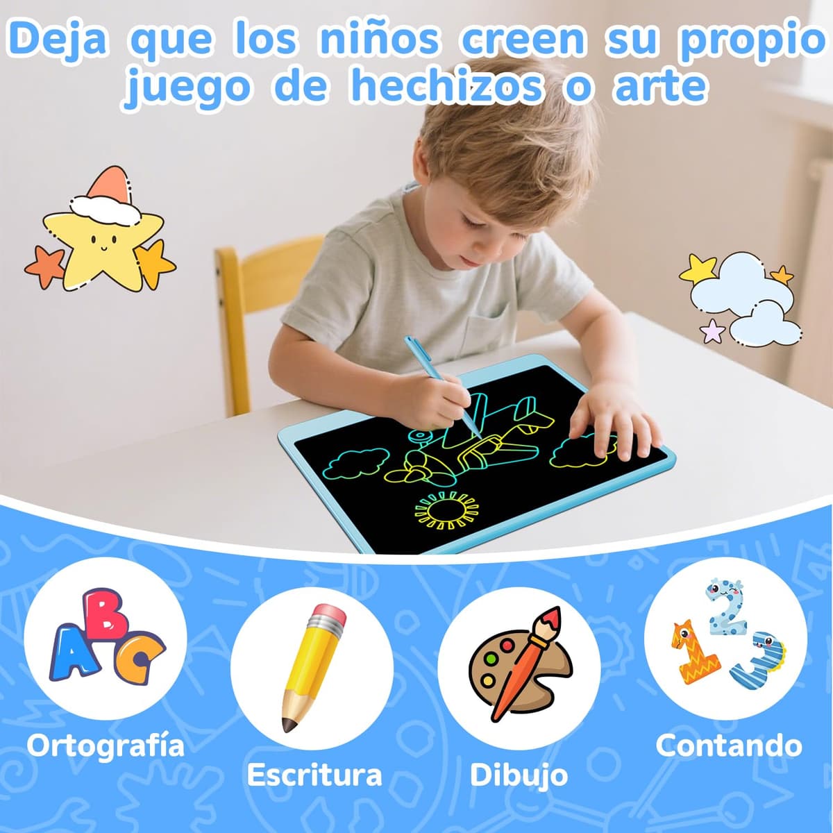 12 Pulgadas Edición Mejorada Tableta de Escritura LCD, Electight Tablero de Dibujo Electrónico Color para Niños con Borrable y Bloqueo, Reutilizable para Hogar, Escuela, Oficina (Azul) — view 2