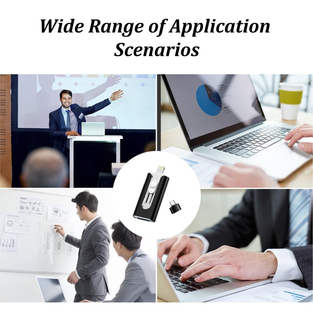 3-in-1 Flash Drive, 64GB Large Capacity Memory Stick Compatible with iOS/Android/PC, USB Flash Drive for Mobile Phones and Computers, High-Speed Memory Stick for External Data Storage (Black) — view 5