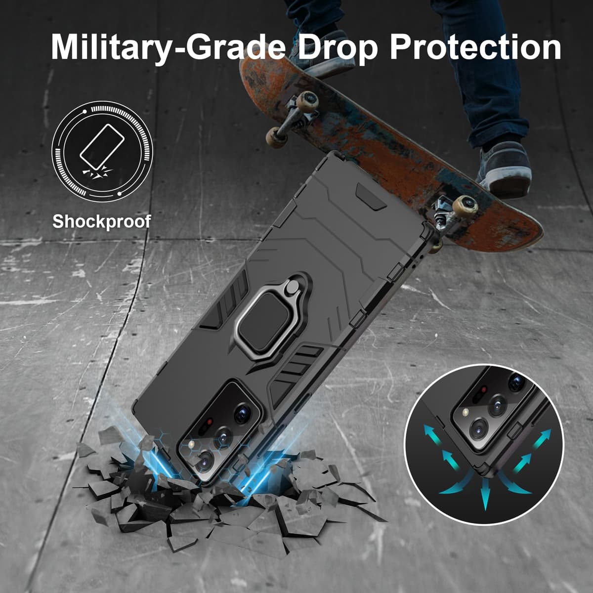 Funda para CMF Phone 2 Pro, Carcasa Antigolpes con Soporte anular metálico, Case Protectora de Grado Militar, Negro — view 334