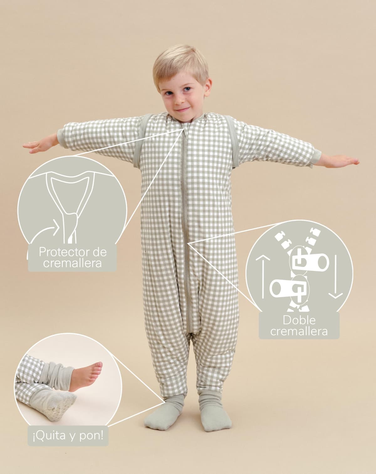 molis&co. Pijama Manta con Mangas Desmontables, Calcetines Antideslizantes, TOG 2.5 Estampado Mint Tea, Algodón 100%, Oeko-Tex 100 Certificado, 2 años — view 3