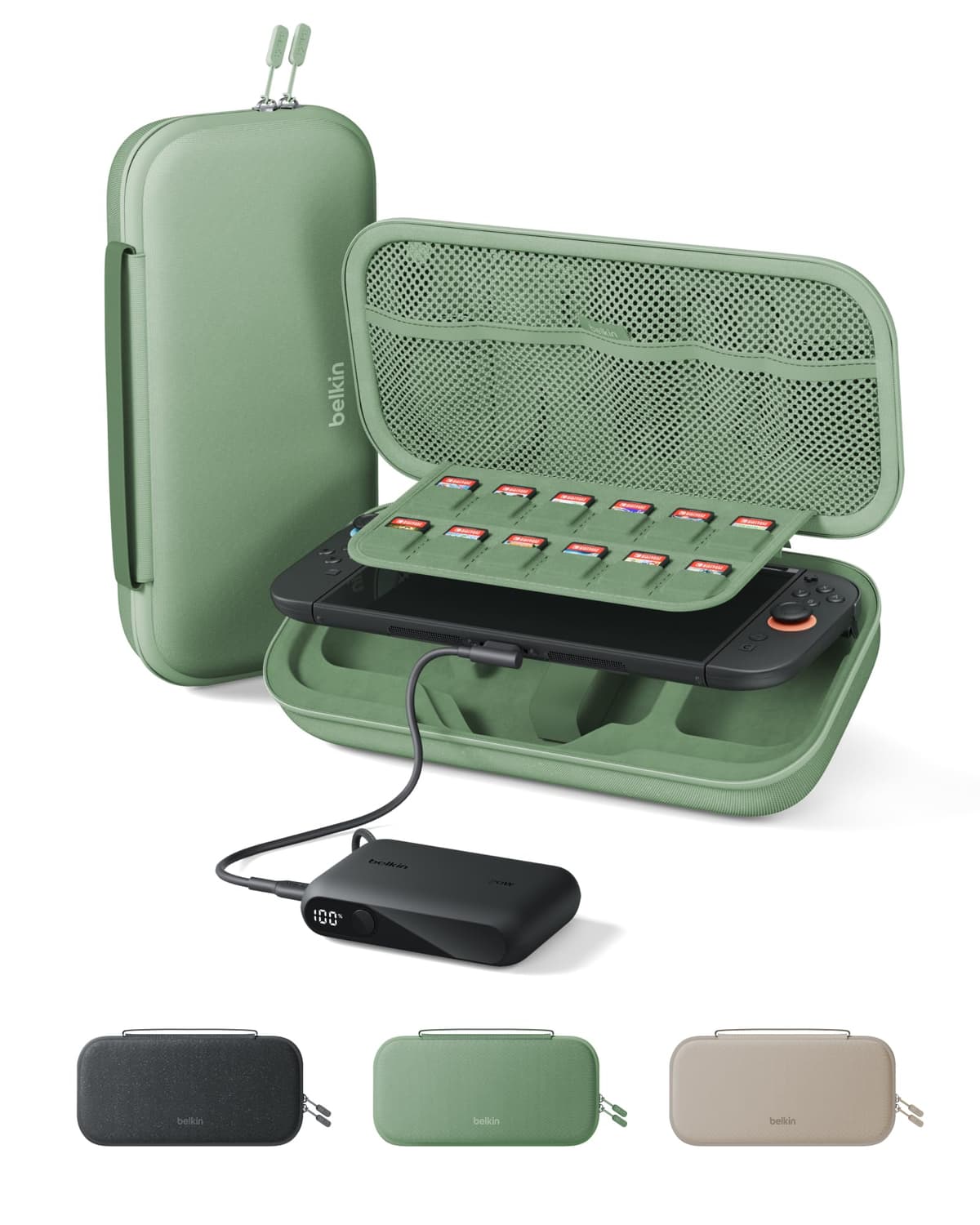 Belkin Gaming Charger Case (Charcoal) w/ 10,000mAh Power Bank + Anti-Reflective TemperedGlass Screen Protector Bundle for Nintendo Switch 2 - Travel Essentials w/AirTag Holder, Game Storage & More — view 4