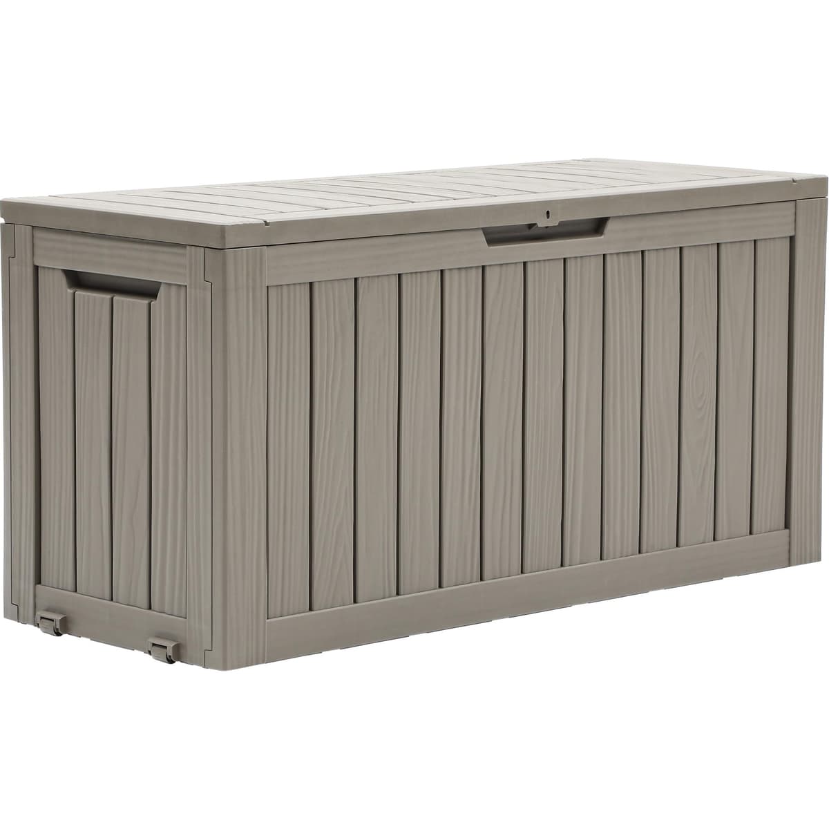 YITAHOME Outdoor Storage Box with Wheels, 270L Plastic Deck Box, Waterproof Garden Chest for Cushions, Tools & Pool Supplies, Lockable, Faux Woodgrain, 114.7 x 46.5 x 57.6 cm, Light brown — view 9