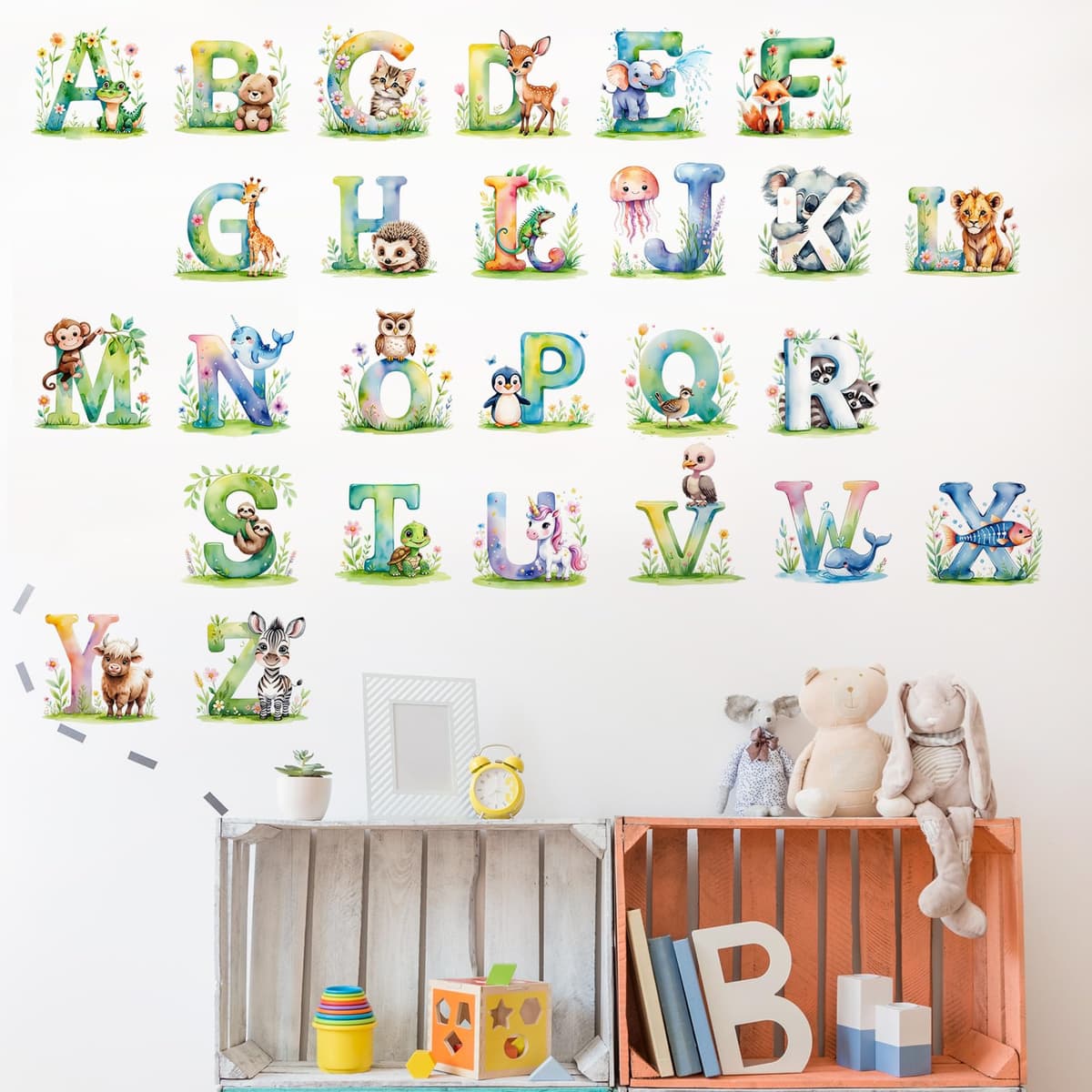 ABC Alphabet Wall Stickers Colourful Animal Letter Learning Wall Decals Peel and Stick Removable Educational Art Work for Kids Baby Nursery Bedroom Living Room Classroom Playroom Home Decor — view 2