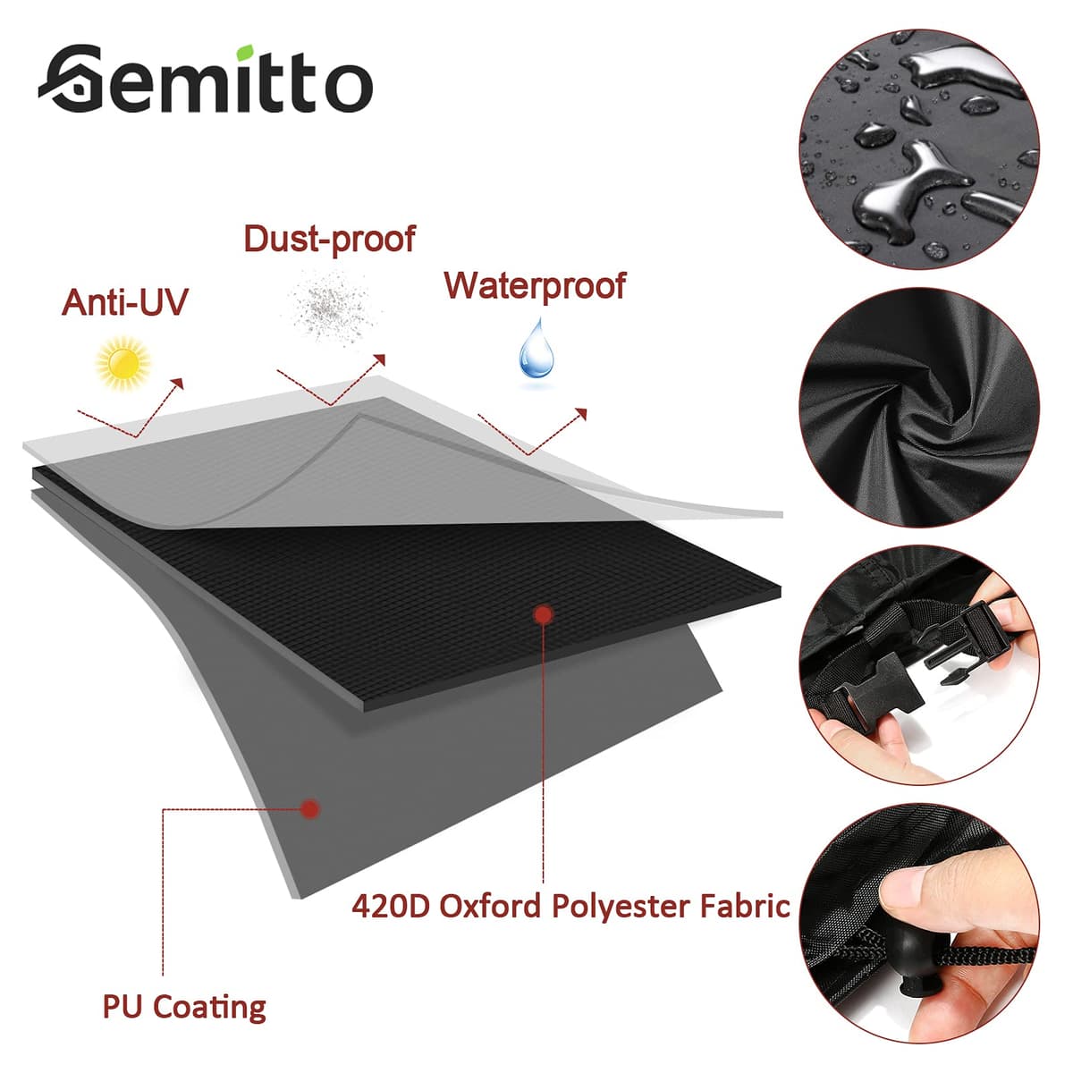GEMITTO Funda para Mesa de Billar de 7/8/9 pies, Cubierta de Billar Resistente al Agua, Tela de poliéster para Mesa de Billar de Billar de Billar, 260 x 135 x 82 cm — view 3