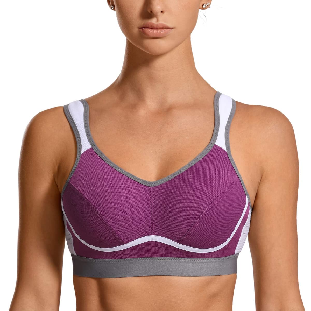 SYROKAN Women's Comfort Sports Bra High Impact for Large Breasts Wireless Stretch Support Bounce Control — view 17