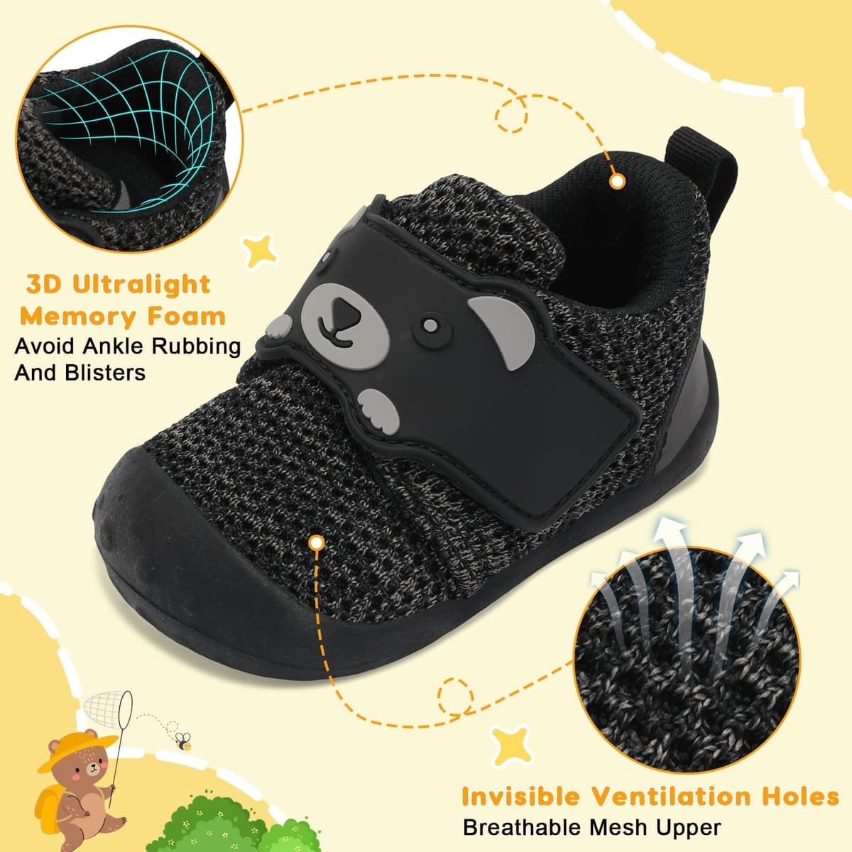 JOINFREE Baby Walking Wide Shoes Infant Boys Girls Breathable Barefoot Shoes Crib Tennis Shoes Lightweight Non-Slip Sneakers First Walkers — view 5
