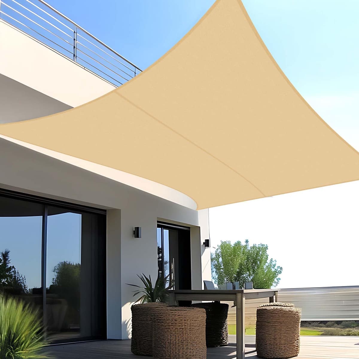 SUNNY GUARD Toldo Vela de Sombra Impermeable 3x3x3m Triangular a Prueba de Viento protección UV para Patio,Jardín, Exteriores, Terraza, Color Arena — view 7