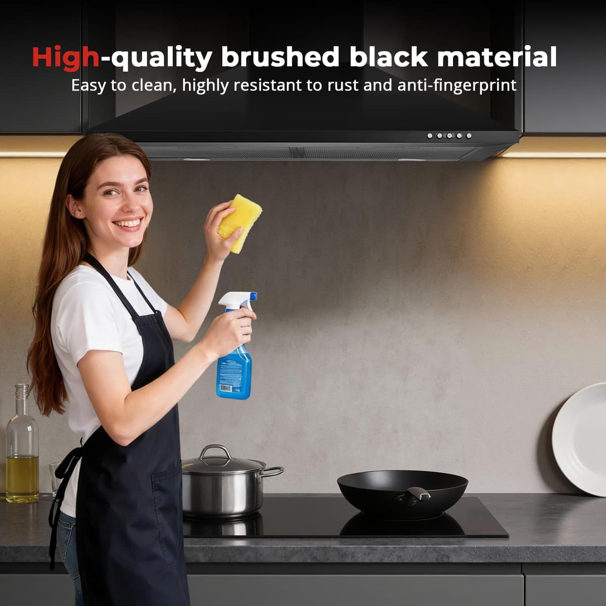 SNDOAS 60 cm Cooker Hood, Extractor Hood, Class A+++, 3-Speed Wall Mounted Range Hood, 400m³/h Extractor Fan kitchen with Carbon Filters, Black — view 8