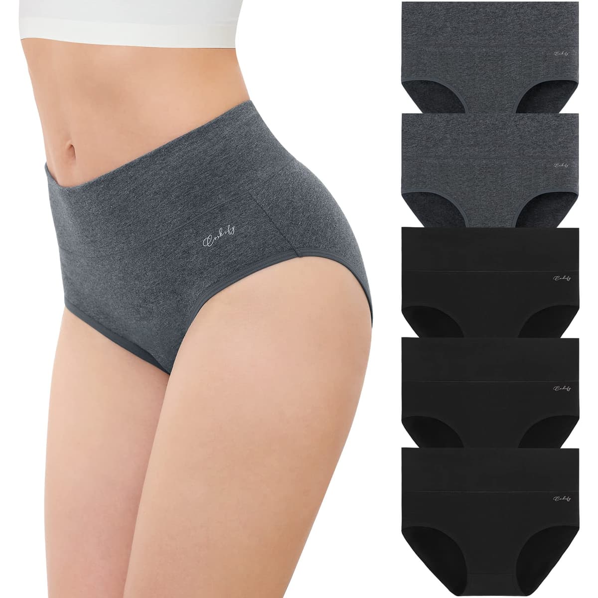 coskefy Underwear Women, High Waisted Cotton Knickers Ladies Full Briefs Soft Panties Slight Tummy Control Pants 5 Pack — view 13