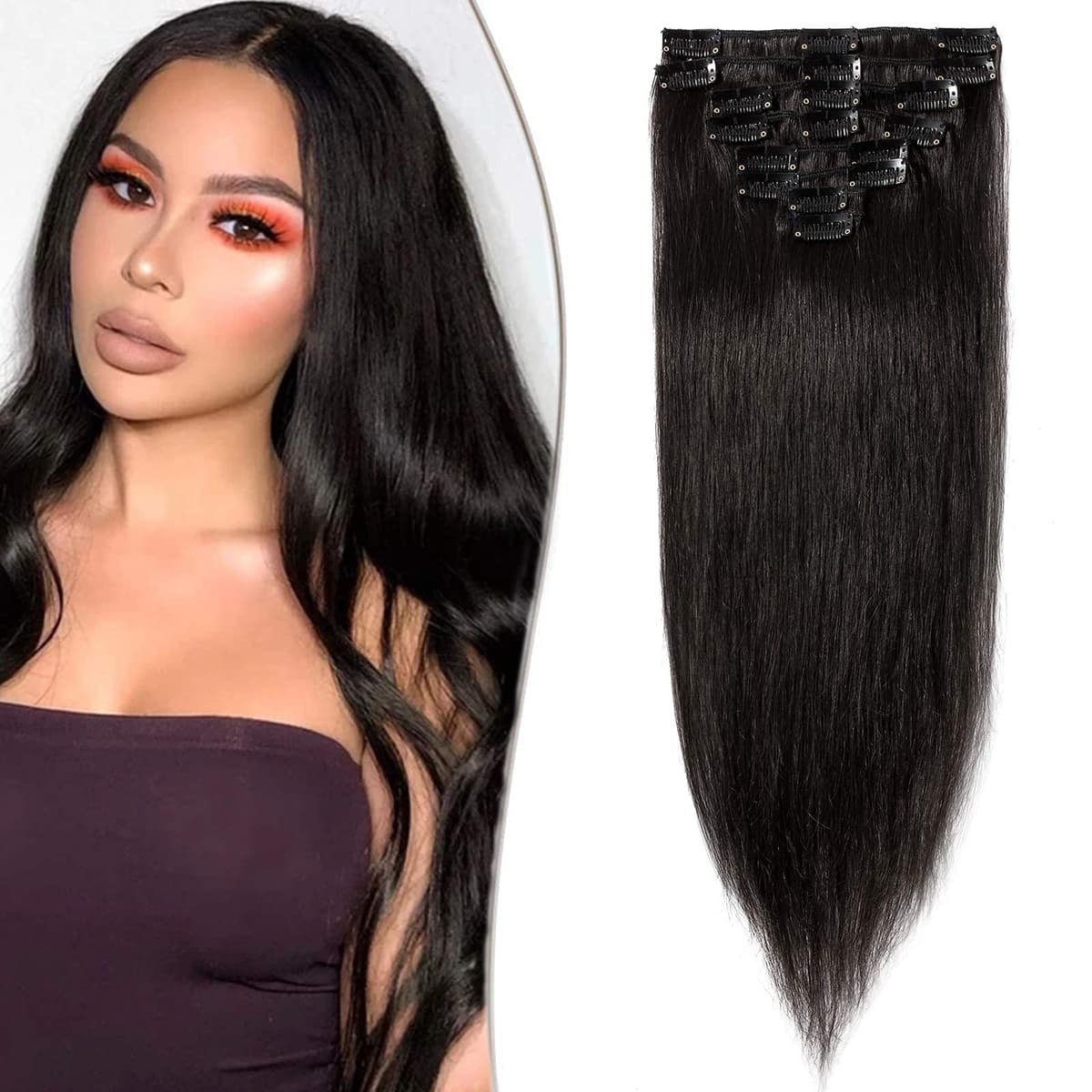 12 inch Clip in Hair Extension Human Hair One Piece 100% Real Remy [#2 Dark Brown] 3/4 Full Head Straight Hair Pieces for Women Invisible Short (40g) — view 40