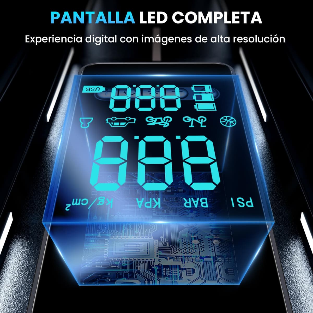 Inflador Ruedas Coche Compresor Aire Portatil - Inflador Electrico 150PSI con Función de Parada Automática, Hinchador Ruedas para Coche Moto Bicicleta Bola, Pantalla Digital y Luz LED, Nueva Versión — view 4