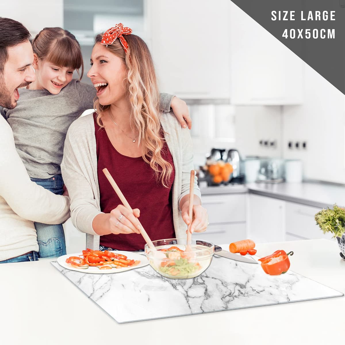 Glass Chopping Board 50 x 40 | Kitchen Worktop Protector | Multifunctional Cutting Board | Work Top Savers | Kitchen Accessories | Extra Large | Marble Effect Grey White — view 4