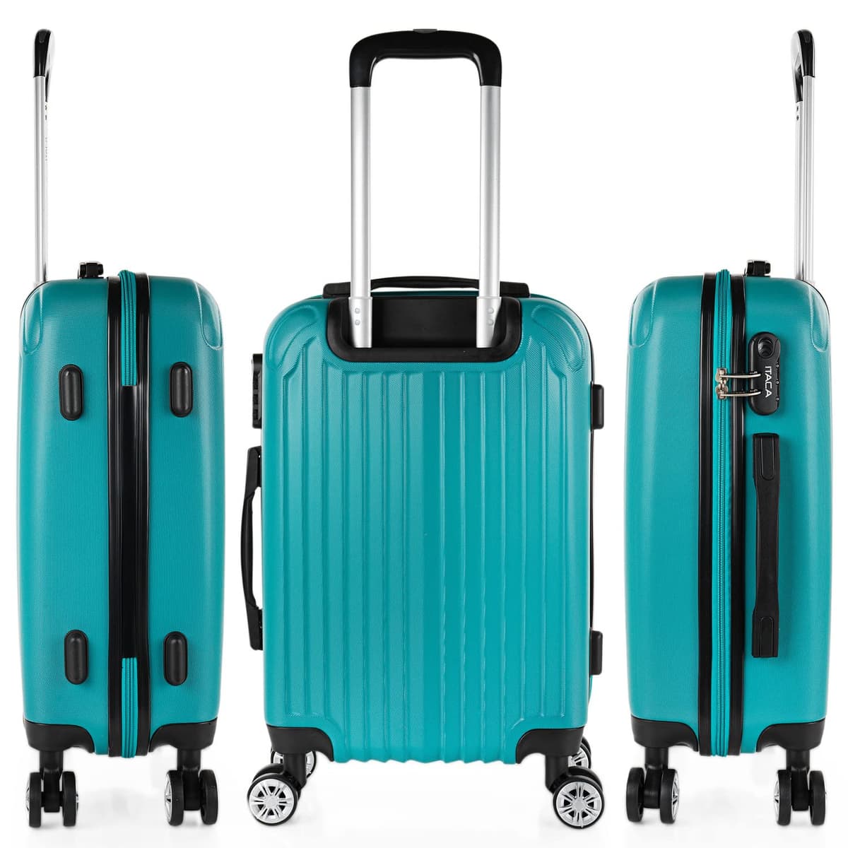 ITACA - Maleta de Cabina 55x40x20 - Maletas De Viaje Cabina Rígidas Trolley con 4 Ruedas Dobles para Avion Ligera Equipaje De Mano Candado de Combinación. Compatible Ryanair, Verde Menta — view 3