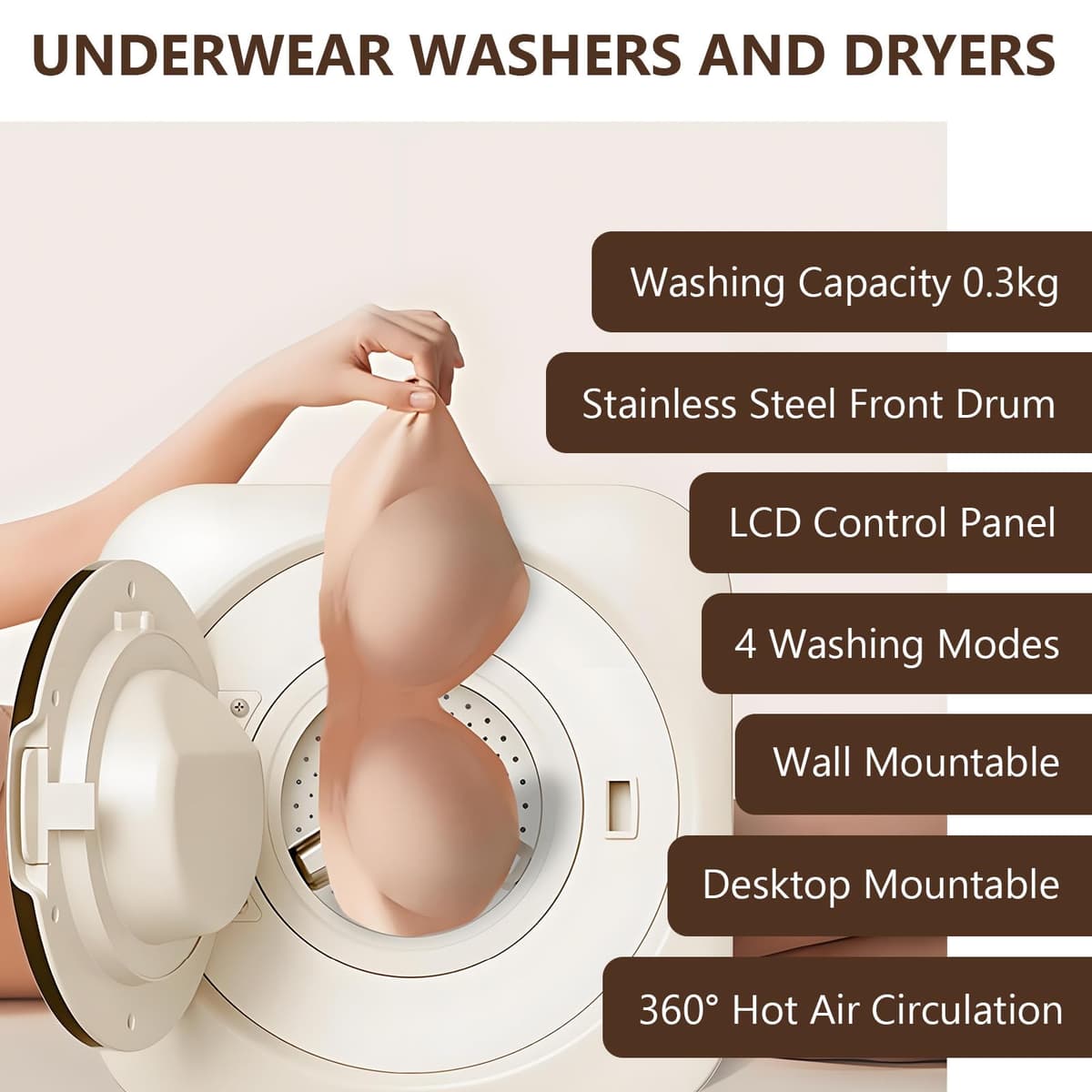 BANGBANGJI Mini Lavadora y Secadora portátil 2 en 1, Lavadora de Pared Totalmente automática de 3,5 L con Tambor Frontal, Ideal para Ropa pequeña, Ropa Interior y Calcetines Desktop — view 2