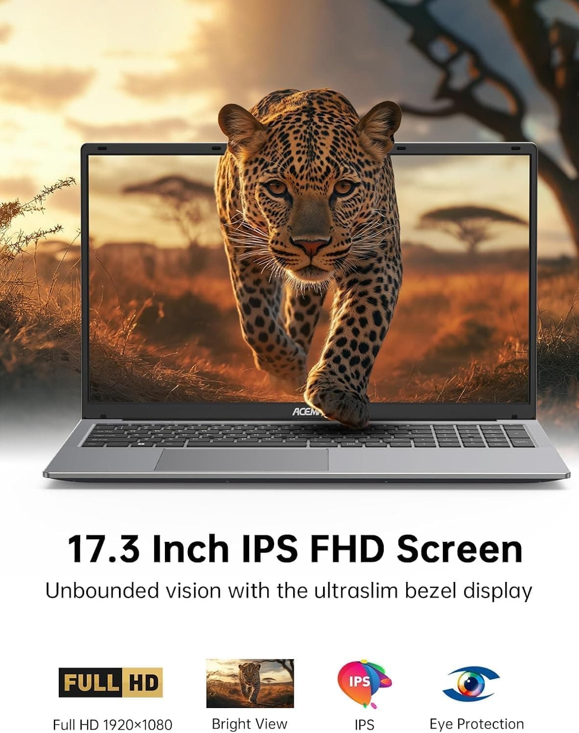 17.3 inch Laptop with 12th Quad-Core N95 Processor up to 3.4GHz (Beat N5205/N5095) 16GB RAM DDR4 512GB M.2 SSD Laptops, Support WiFi 5, BT5, USB3.2, HDMI,Type-C,1080 FHD, 6000mAh Long-Battery — view 3